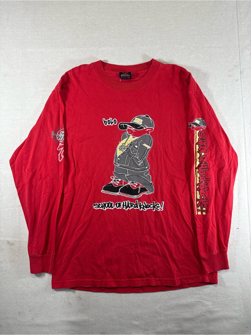 Y2K School Of Hard Knocks Bboy Character Red Longsleeve Shirt Hiphop Sleeve Hit